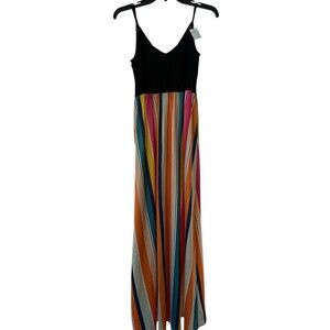 OUGES Women's Striped Summer Maxi Dress Adjustable Straps Size M Side Pockets